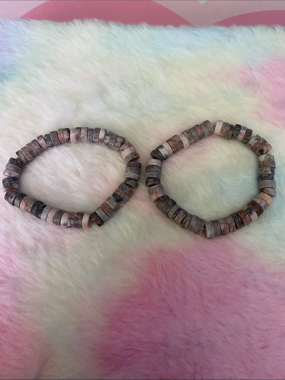 Natural Stone Heishi Beaded Stretch Bracelet - Pink & Gray